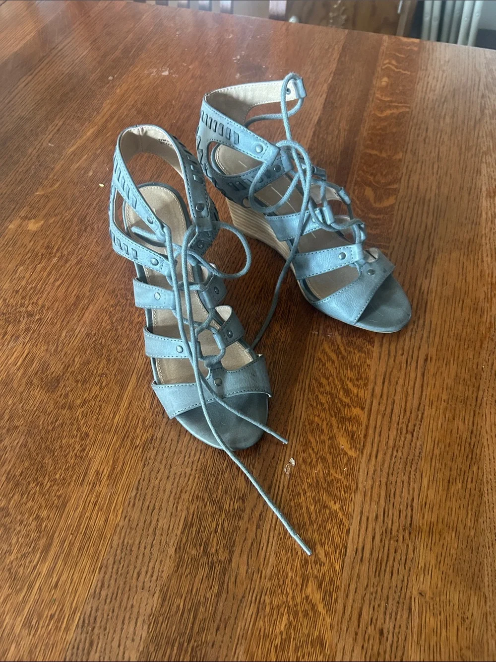 Report Grey Lace-Up Cutout Wedge Sandals